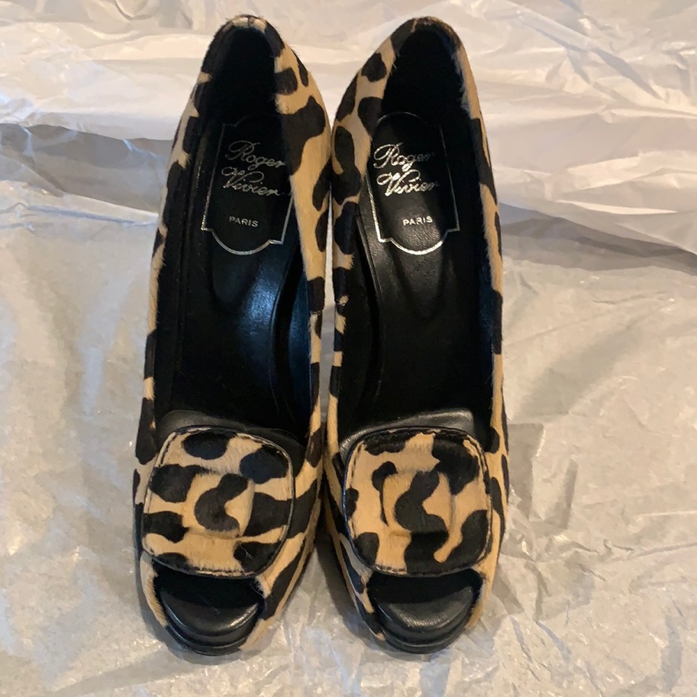 Roger Vivier Pony Hair Leopard Print Heels